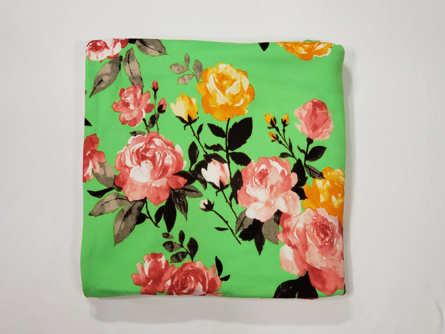 Floral on Neon Lime Background Double Brushed Poly