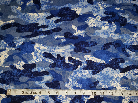 Blue Camouflage Double Brushed Poly