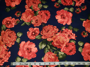 Coral/Navy Floral Double Brushed Poly