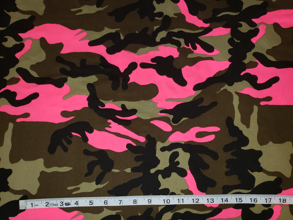 Neon Pink Camouflage Double Brushed Poly