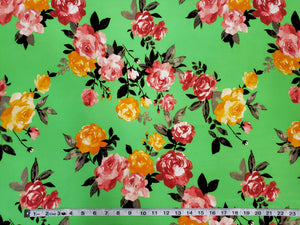 Floral on Neon Lime Background Double Brushed Poly