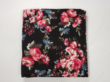 Pink/Blue Floral on Black Double Brushed Poly